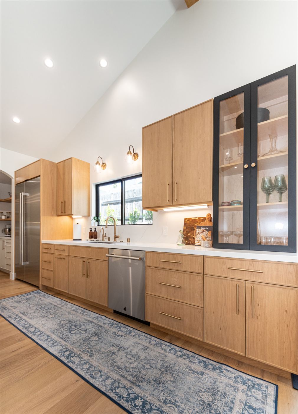 Pasadena modern kitchen â€” light wood cabinets with brass hardware, by ARKO Remodeling