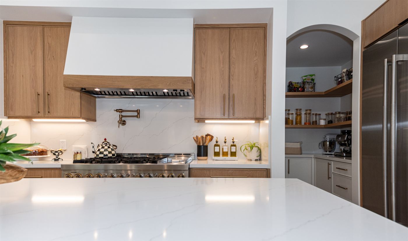 Pasadena modern kitchen â€” light wood cabinets with brass hardware, by ARKO Remodeling