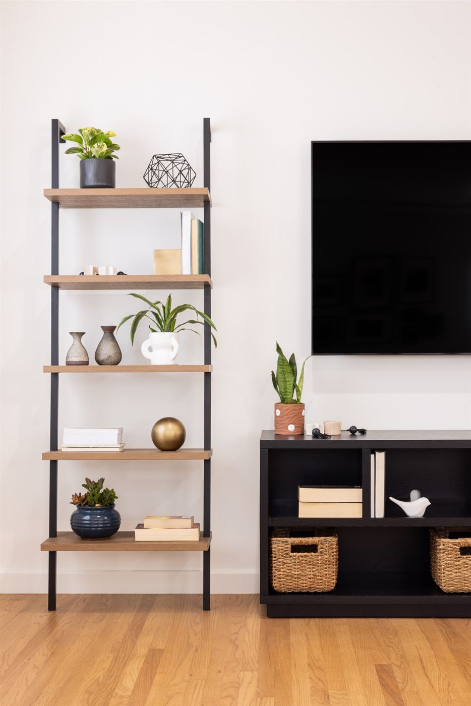 Media wall with flat-screen television